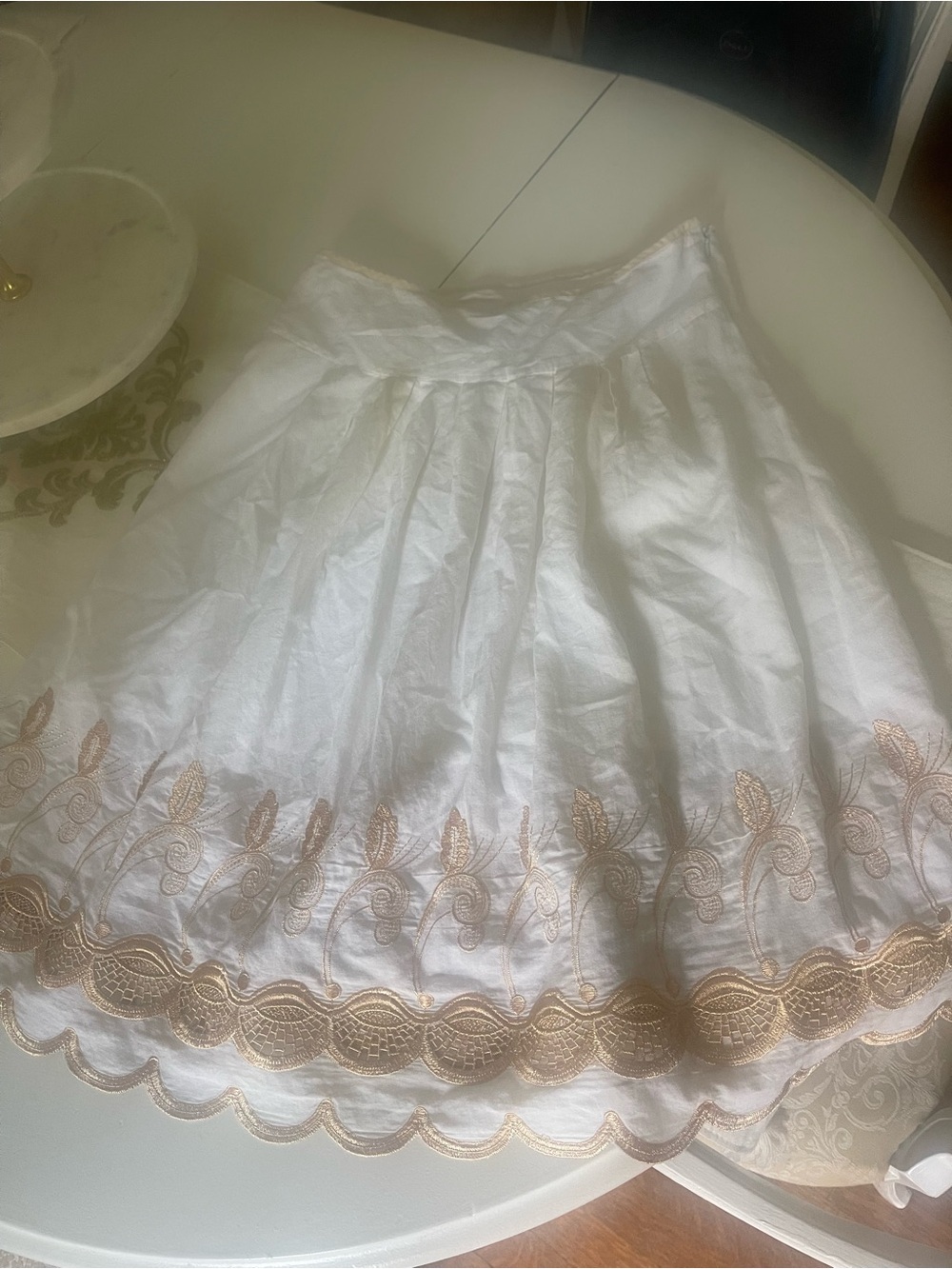 Magic 100% Cotton White Skirt with Gold Embroidery